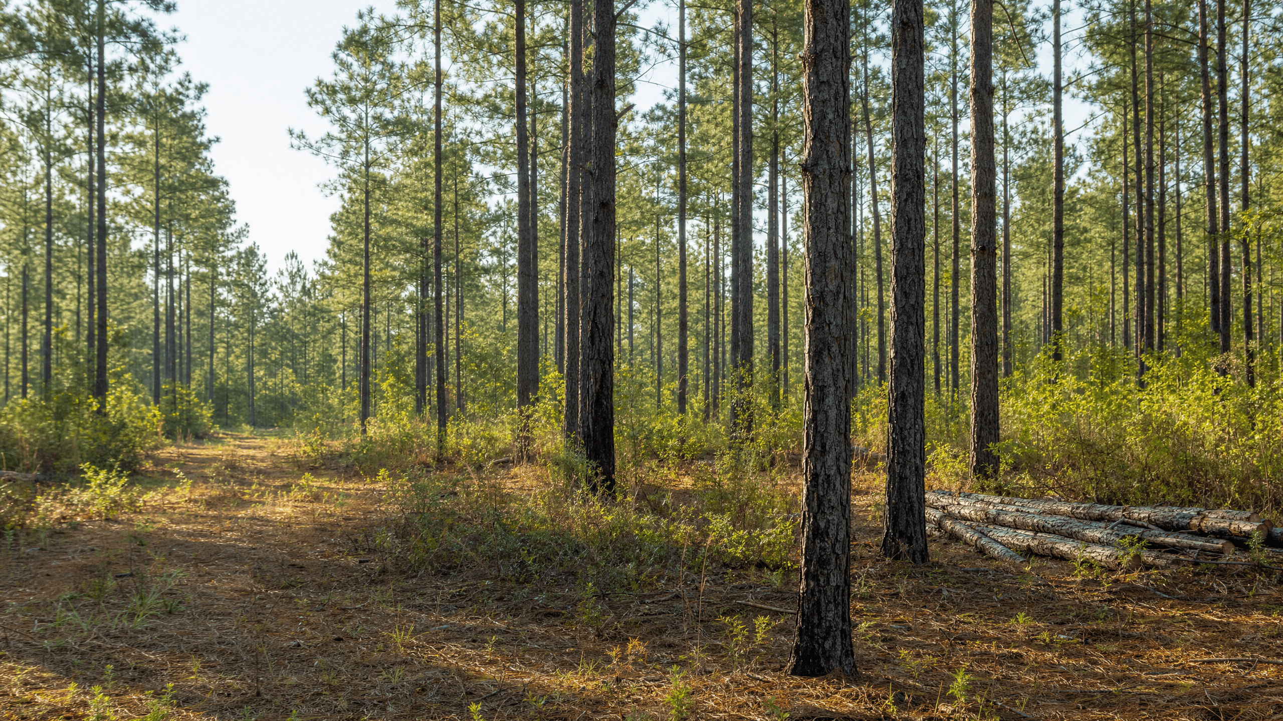 Managed Georgia pine stand with improved spacing after timber stand improvement work